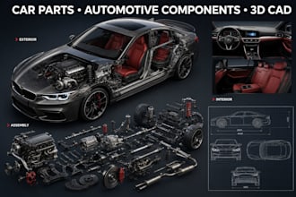 design car part automotive component vehicle part and mechanical part in 3d cad