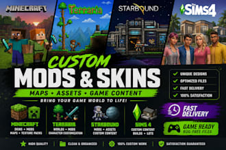 mod minecraft, terraria, starbound, and sims 4 rimworld custom skins, maps