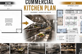 design kitchen equipment placement and commercial floor plans