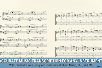 transcribe your song into accurate sheet music, tab, midi for any instrument