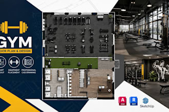 draw gym floor plan, commercial gym design, equipment layout, cad drawing