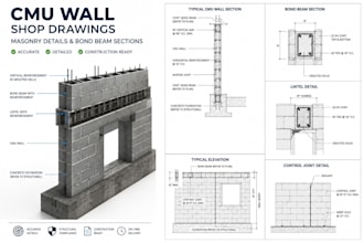 prepare cmu wall shop drawings, masonry details and bond beam sections