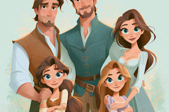 design a professional disney family portrait