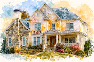 paint watercolor house portrait