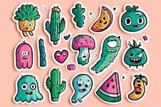 draw cute kawaii doodles, stickers illustrations