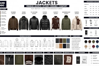 create fashion apparel tech packs for jackets and clothing production