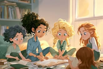 digitally paint colourful children book illustrations