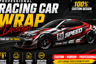 design professional racing car wrap, vehicle wrap, and motorsport livery