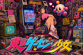 create original japanese anime girl illustration for covers and merch