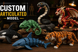 design custom articulated stl model for 3d printing, flexi toy, print in place