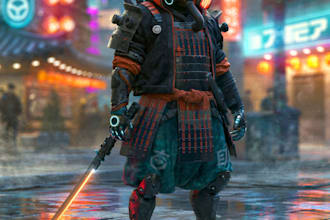 cyberpunk samurai street warrior art desing