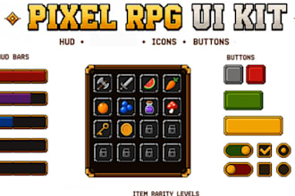 design 16x16, 32x32 pixel art icon, ui,items, hud gui elements pixel game asset
