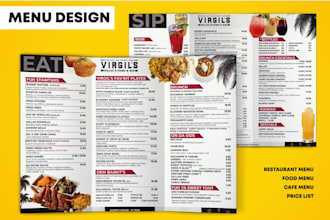 design a professional restaurant, food and cafe menu