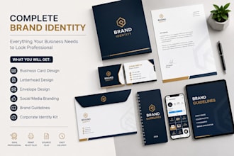 create complete brand identity kit with business card and stationery