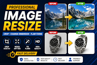 professionally resize, crop, change image dimensions, and fix flaws