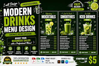 design a professional drinks menu or restaurant menu