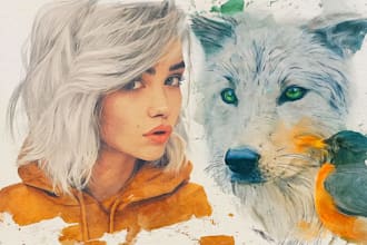 paint a picture, a portrait, an illustration with pencils, aquarelle or gouache