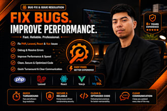 fix PHP, javascript, laravel, react or vue bugs