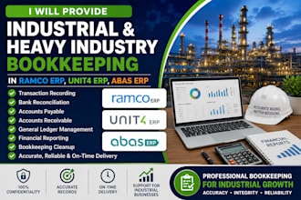 setup and provide industrial bookkeeping in ramco erp, unit4 erp and abas erp