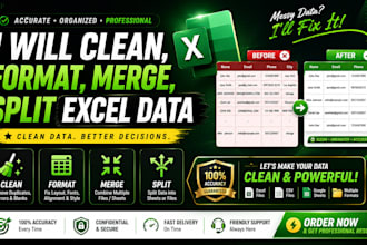 clean, format, merge, split excel data