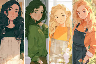design character illustrations in anime and cartoon style