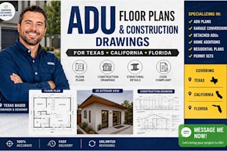 create adu floor plans construction drawings for texas california florida
