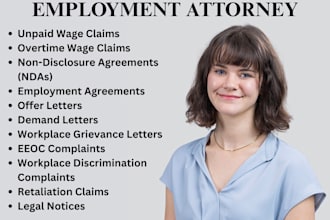be employment lawyer for wronful termination, contract review, unpaid wages, nda