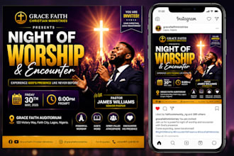 design modern church facebook flyer, online worship flyer and social media post