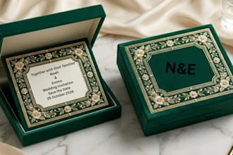 design luxury velvet wedding invitation card and matching gift box