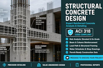 provide reinforced concrete design, slabs, beams, and columns calculations