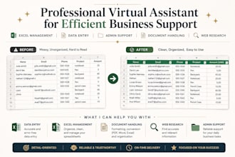 multilingual VA, excel data, translation, video editing, spanish
