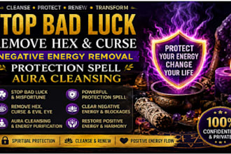 stop bad luck remove hex, curse negative energy protection spell, aura cleansing