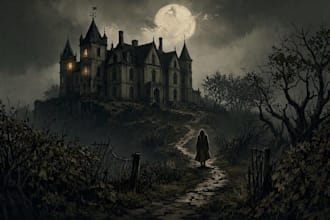 make a horror illustration, artwork, dark cover