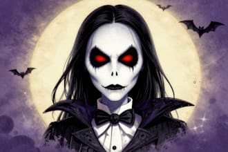 draw the best portrait in halloween or tim burton style