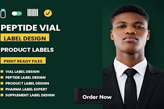 design clean peptide vial label, vial label design, product label design