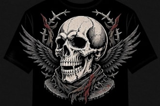 draw dark art, illustration, horror, skull, t shirt metal