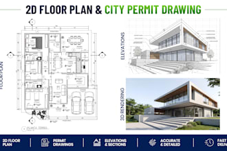 do autocad 2d floor plan, 3d rendering architecture and city permit drawing