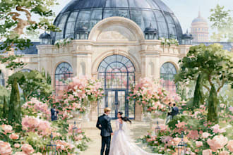 illustrate your wedding venue, invitation in watercolor