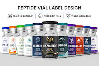 do peptide vial label design and product label design with 3d mockup