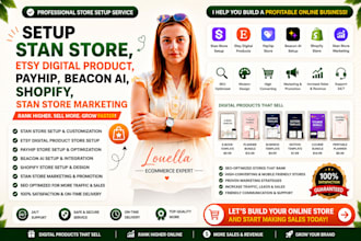 setup stan store, etsy digital product, payhip, beacon ai, stan store marketing