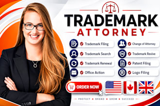 provide trademark attorney support, uspto filing, and trademark search