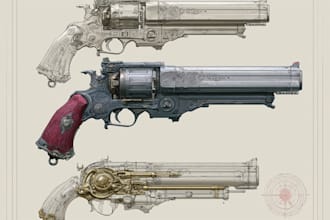 draw mecha helmet, weapon, armor concept