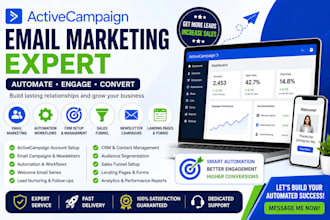 setup activecampaign email marketing, automation, CRM and sales funnel