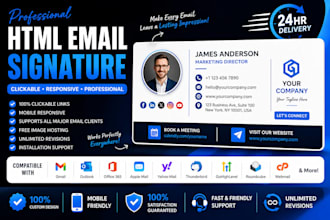 design a clickable HTML animated email signature for gmail outlook apple mail