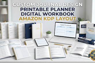 design custom interior journal, printable planner, and KDP digital workbook