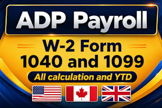 create adp payroll, stubs, payslips, w2, 1099, and 1040 tax return