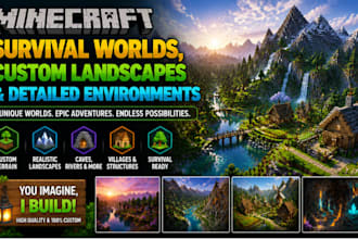 minecraft survival worlds, custom landscapes and detailed environment designs