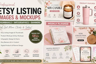 design etsy listing images thumbnail infographics banner and product mockups