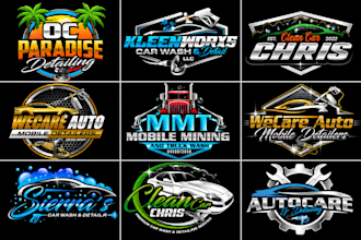 design modern auto detailing auto mobile car wash logo and racing for your brand