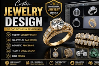 custom jewelry design, 3d jewelry cad design, jewelry render, teeth, ring design